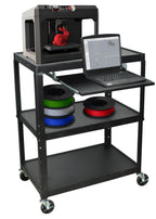 Luxor Extra Wide Steel Adjustable Height A/V Cart W/Pullout