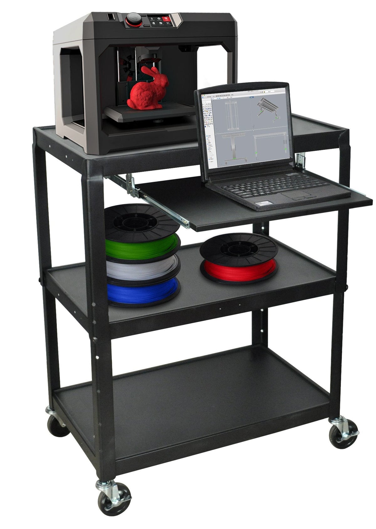 Luxor Extra Wide Steel Adjustable Height A/V Cart W/Pullout