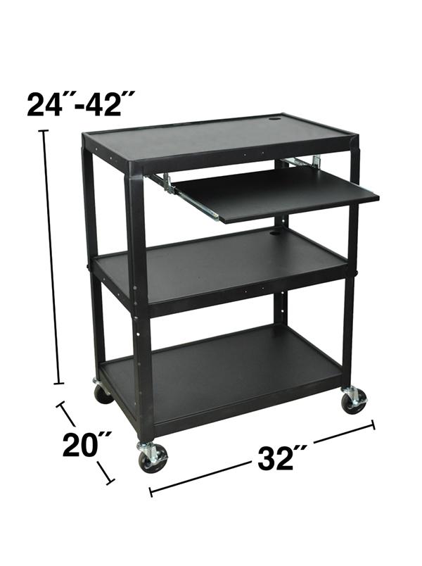 Luxor Extra Wide Steel Adjustable Height A/V Cart W/Pullout