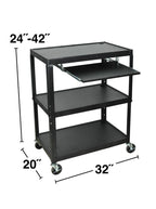 Luxor Extra Wide Steel Adjustable Height A/V Cart W/Pullout