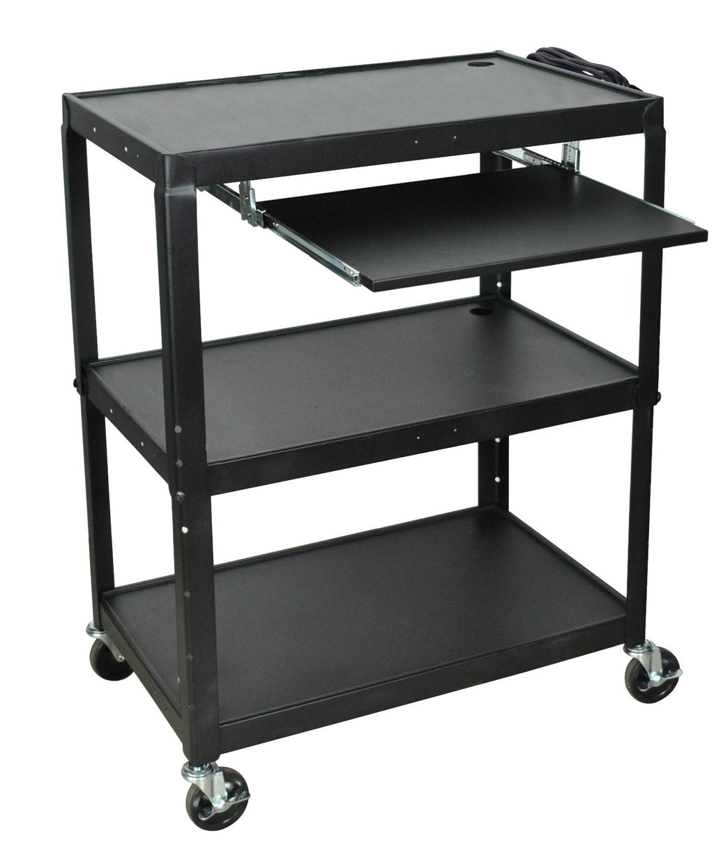 Luxor Extra Wide Steel Adjustable Height A/V Cart W/Pullout