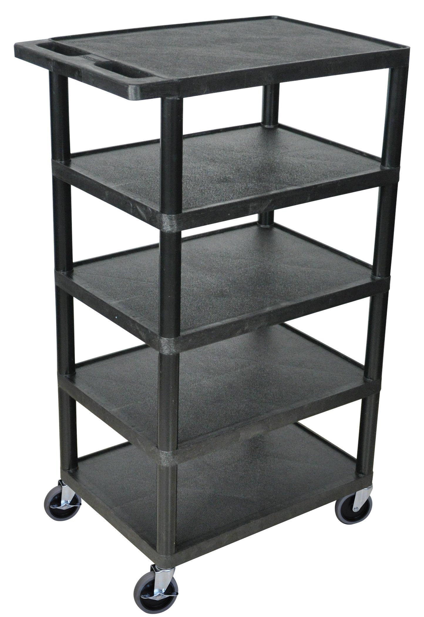 Luxor Five Flat Shelf Black Utility Cart