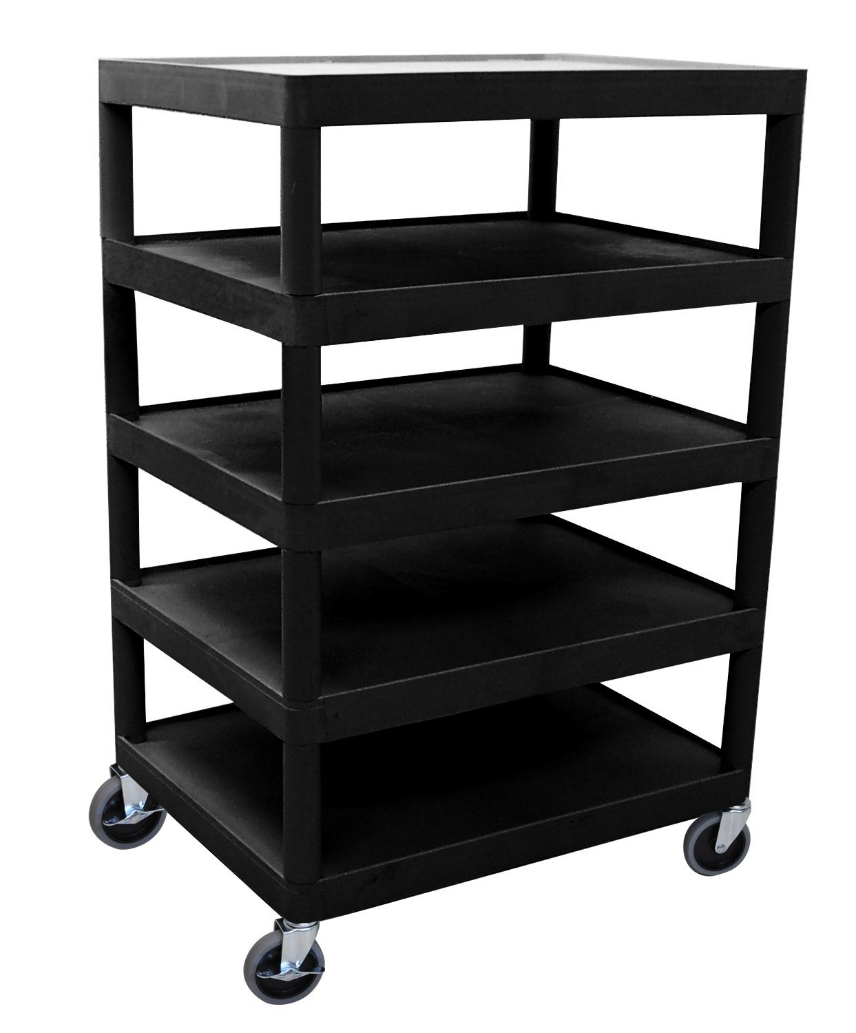 Luxor Five Flat Shelf Black Utility Cart