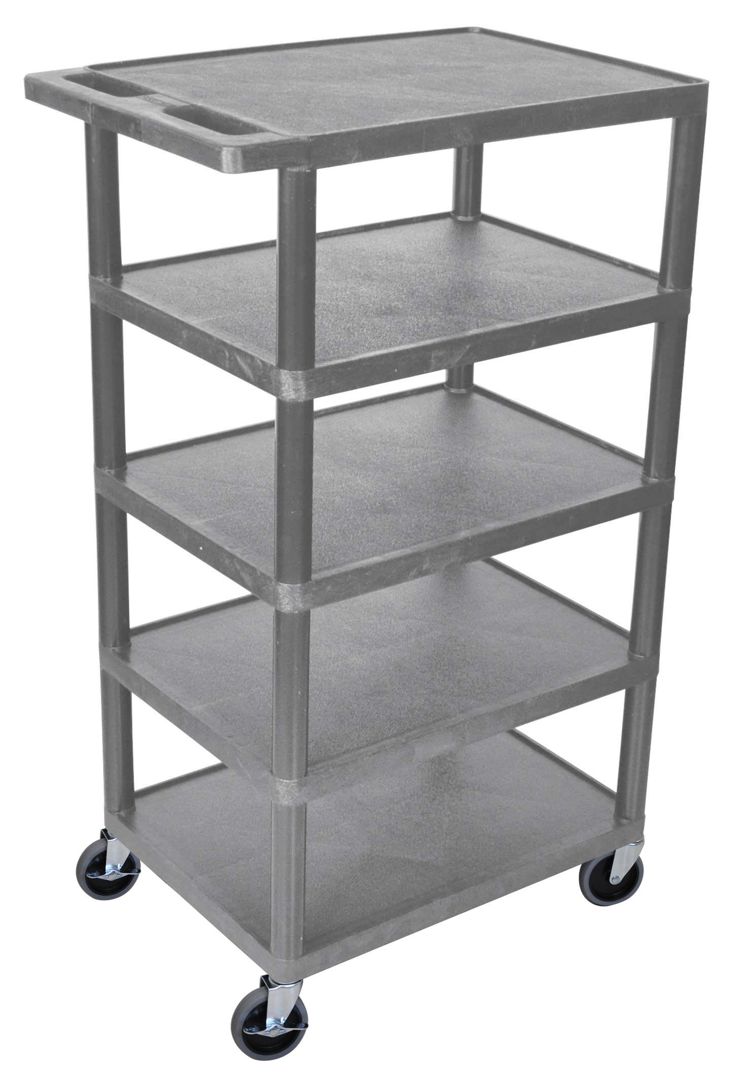 Luxor Five Flat Shelf Gray Utility Cart