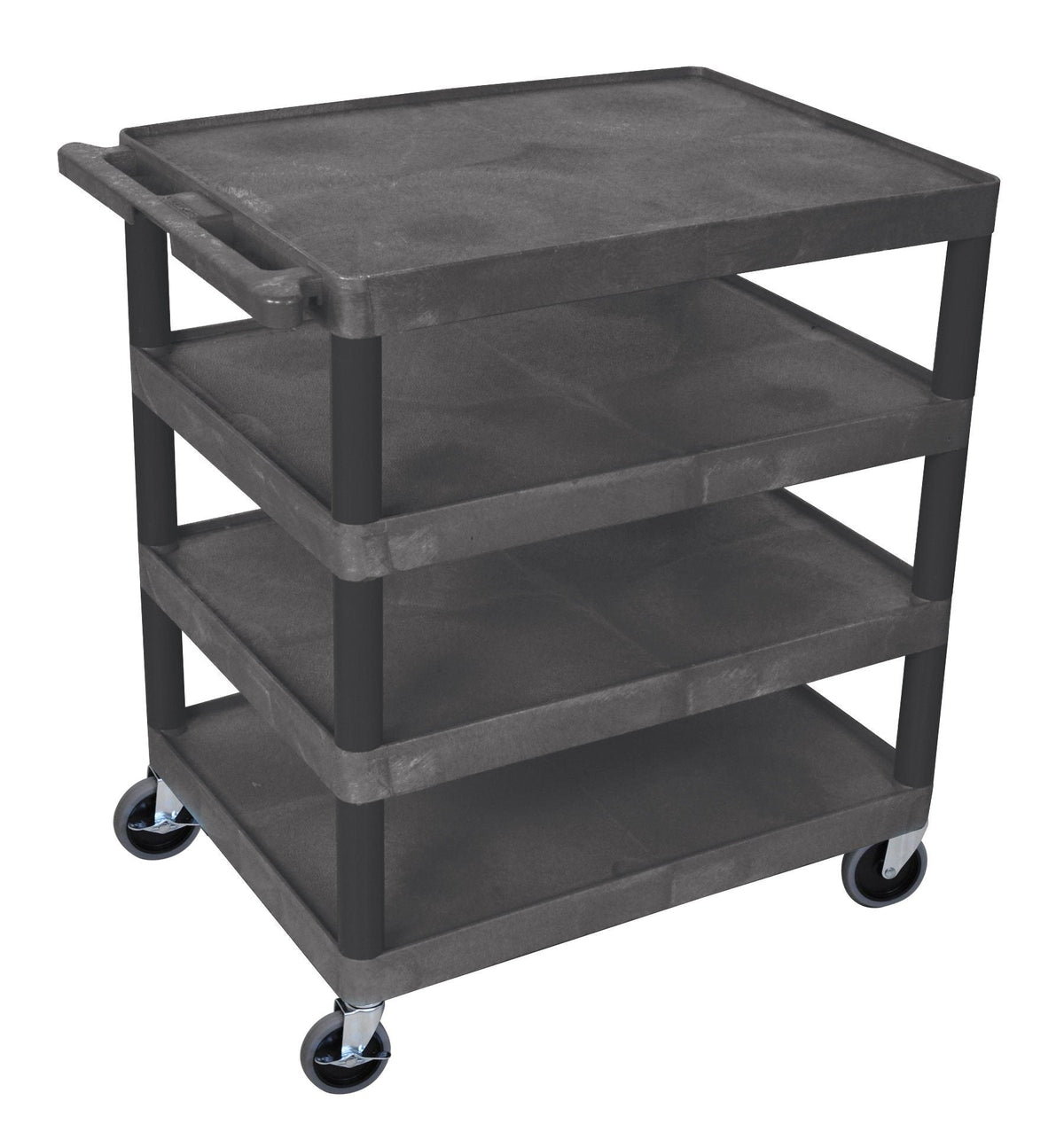 Luxor Four Flat Shelf Black Utility Cart
