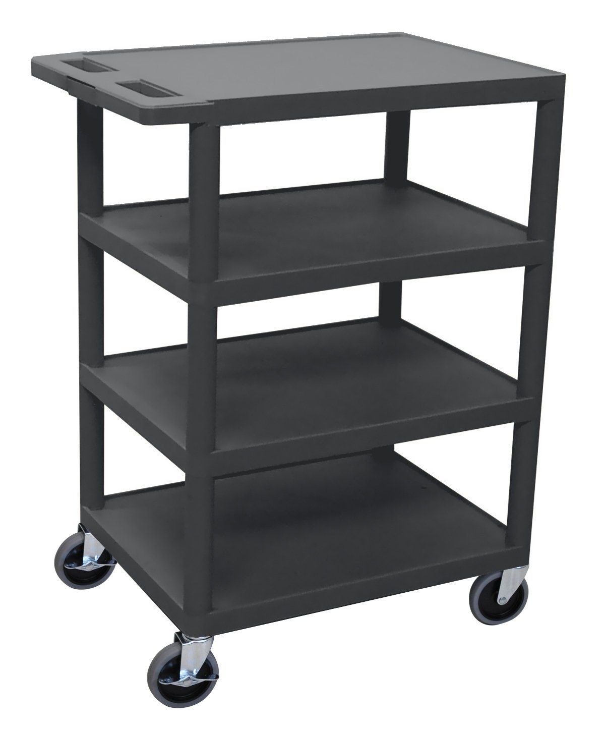Luxor Four Flat Shelf Black Utility Cart