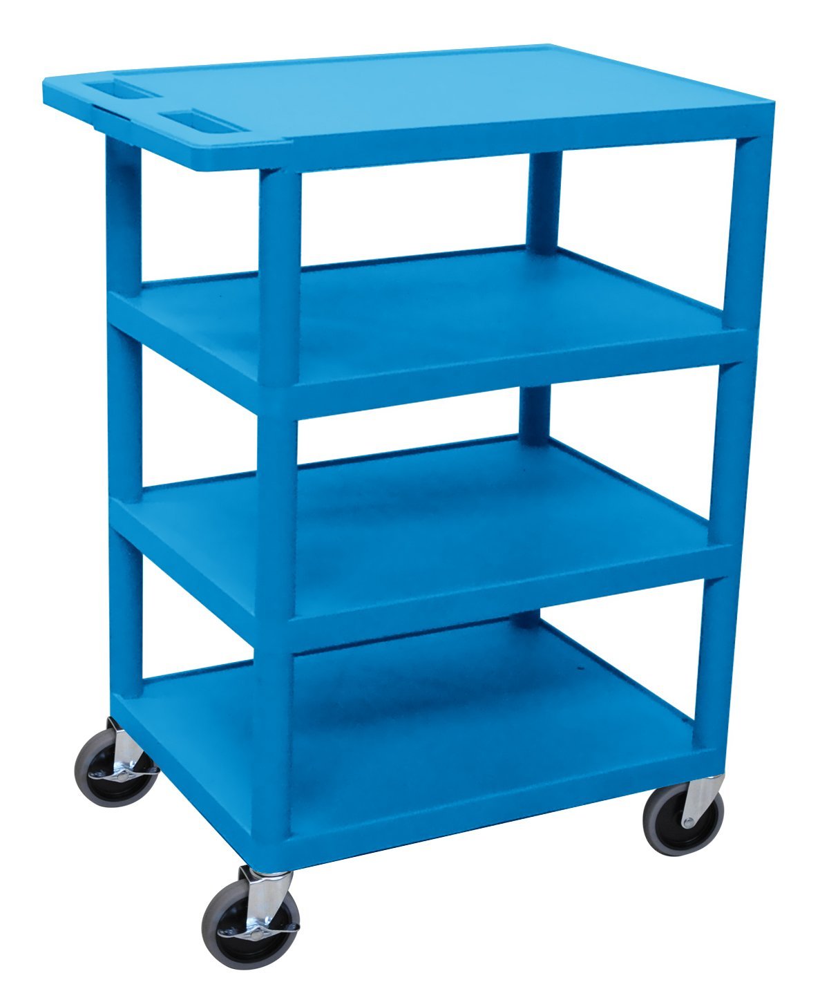 Luxor Four Flat Shelf Blue Utility Cart