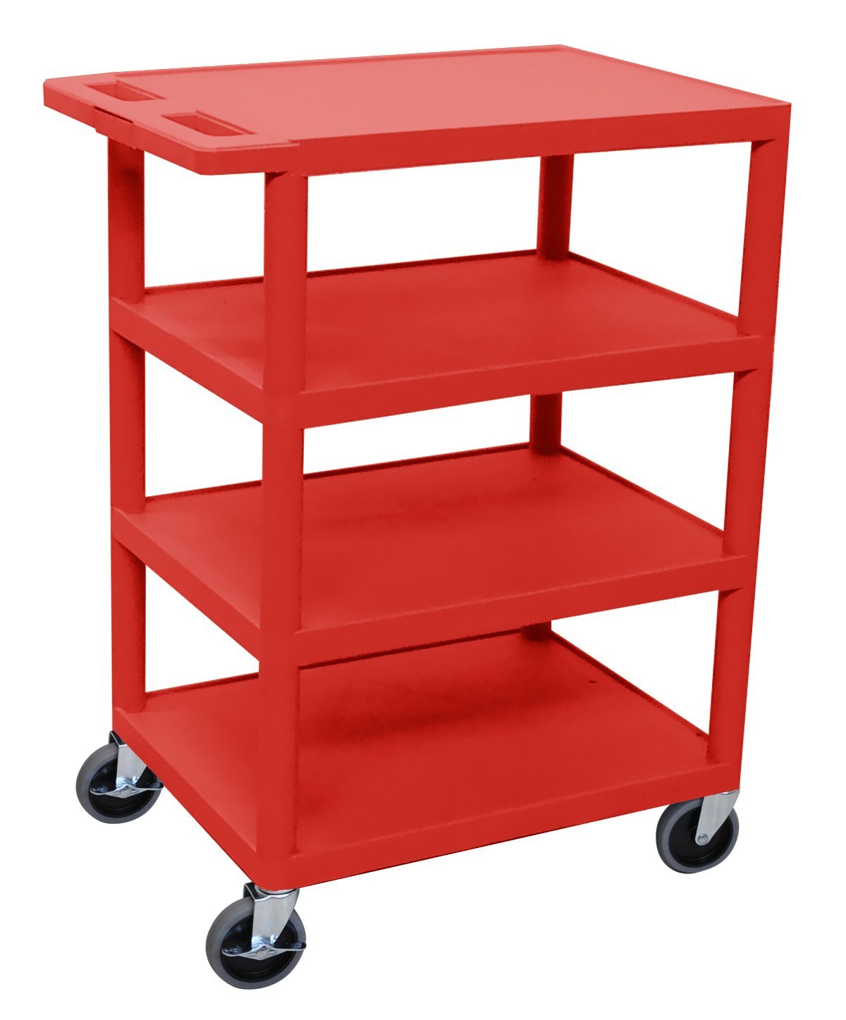 Luxor Four Flat Shelf Red Utility Cart