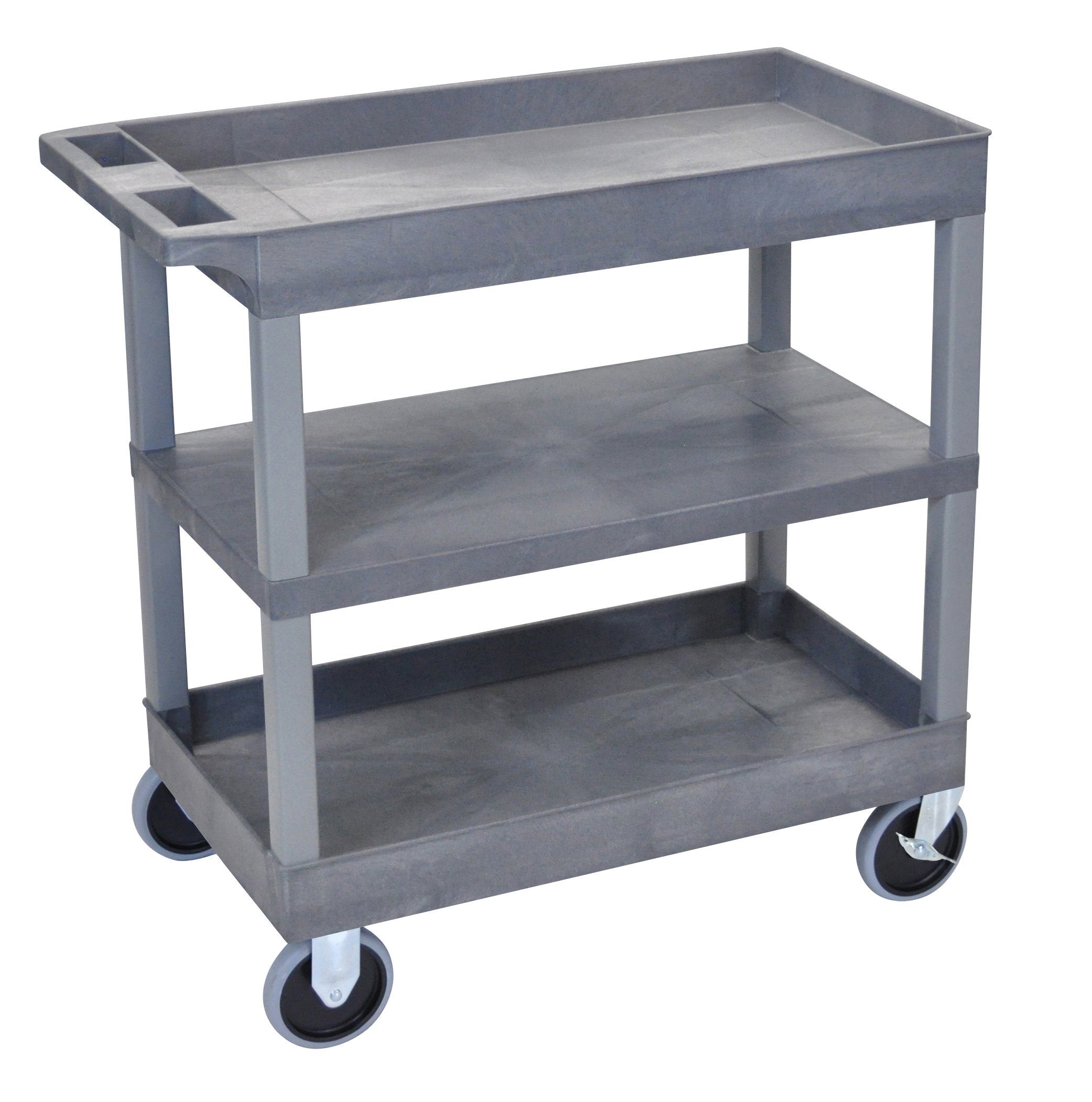Luxor Gray EC121HD 18x32 Cart with 2 Tub Shelves and 1 Flat