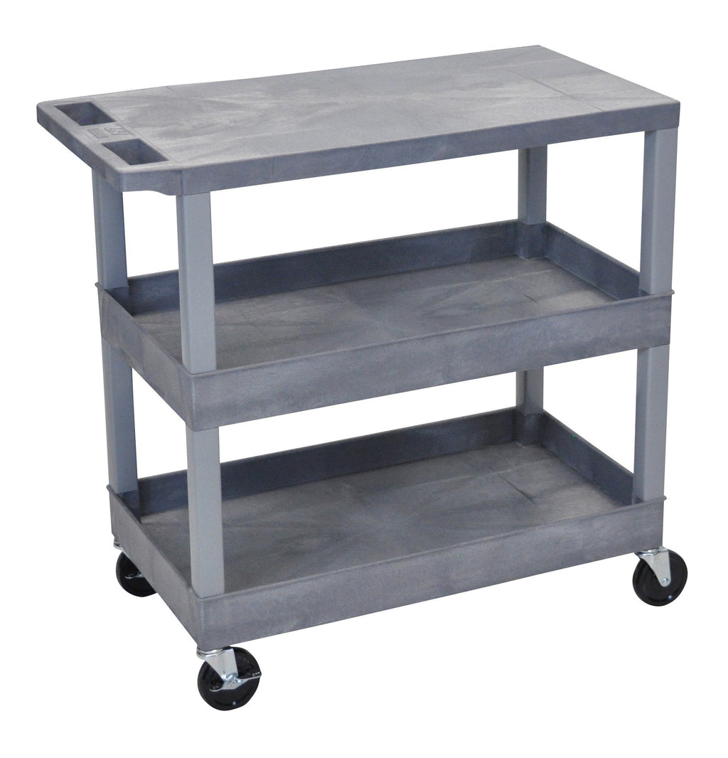 Luxor Gray EC211 18x32 Cart with 2 Tub Shelves and 1 Flat