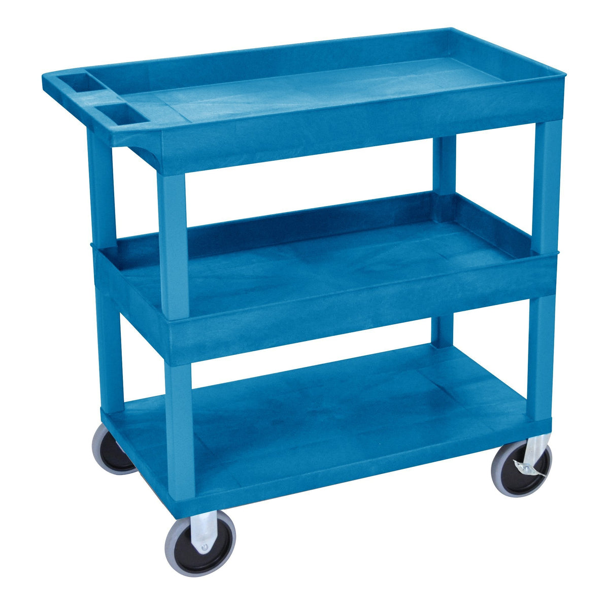 Luxor HD High Capacity 2 Tub and 1 Flat Shelf Cart in Blue