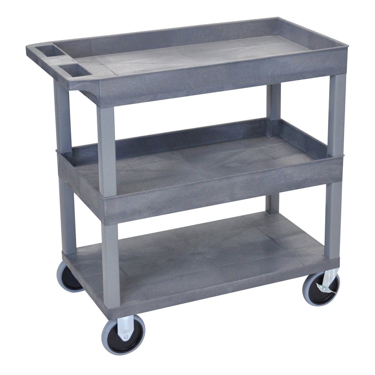 Luxor HD High Capacity 2 Tub and 1 Flat Shelf Cart in Gray