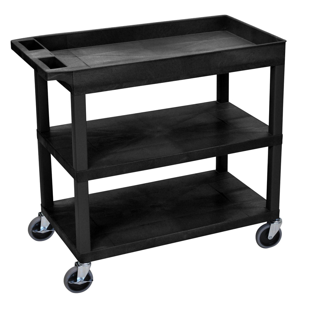 Luxor High Capacity 2 Flat and 1 Tub Shelf Cart in Black
