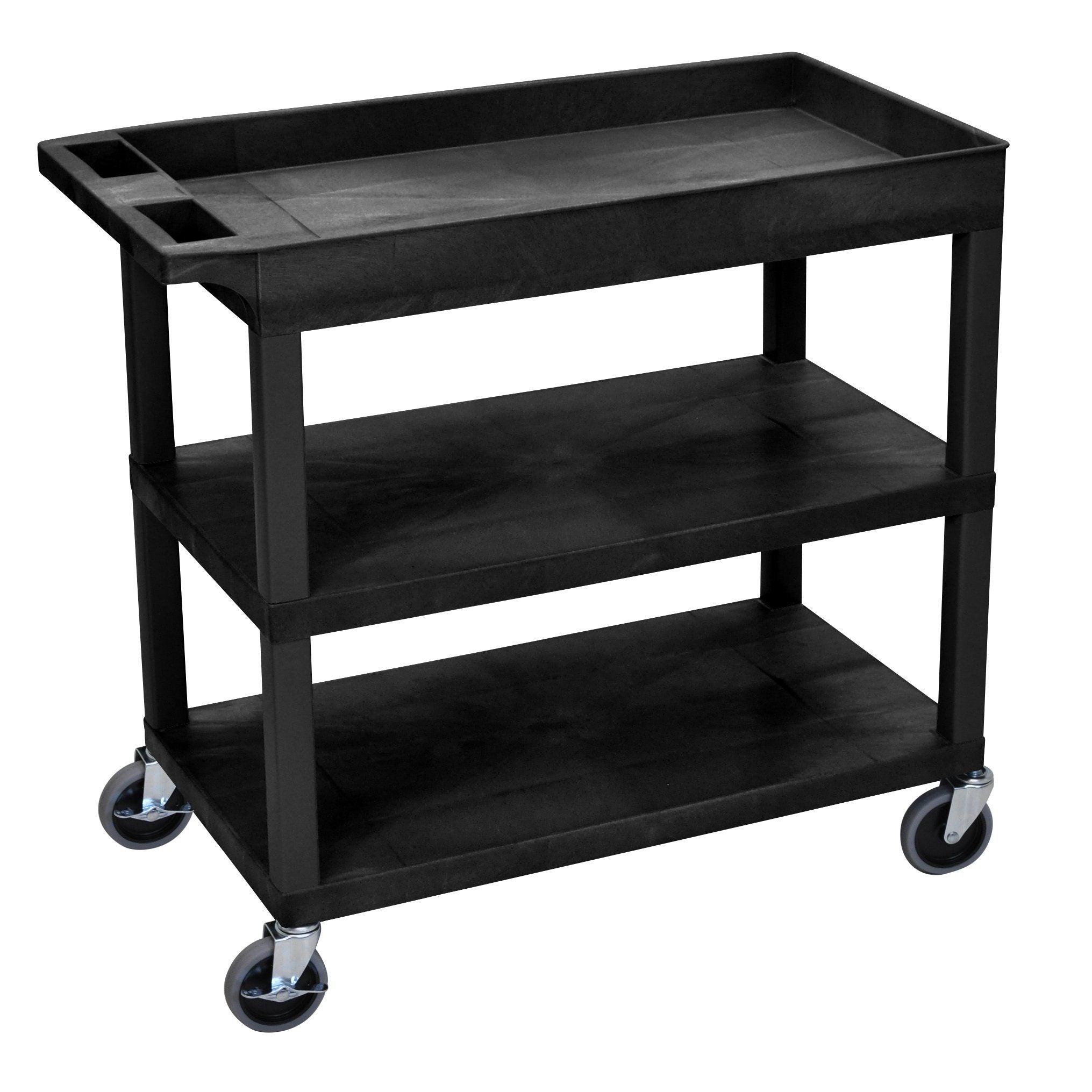 Luxor High Capacity 2 Flat and 1 Tub Shelf Cart in Black