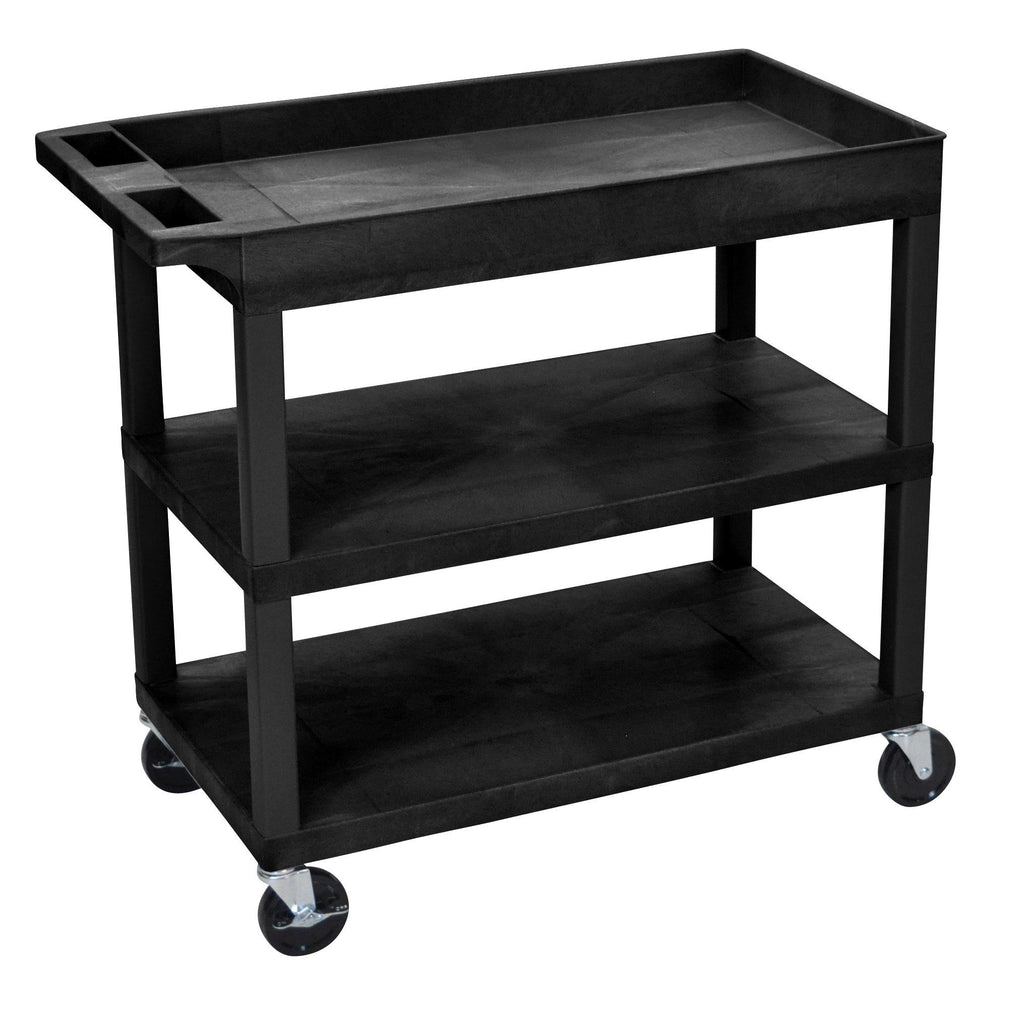 Luxor High Capacity 2 Flat and 1 Tub Shelf Cart in Black