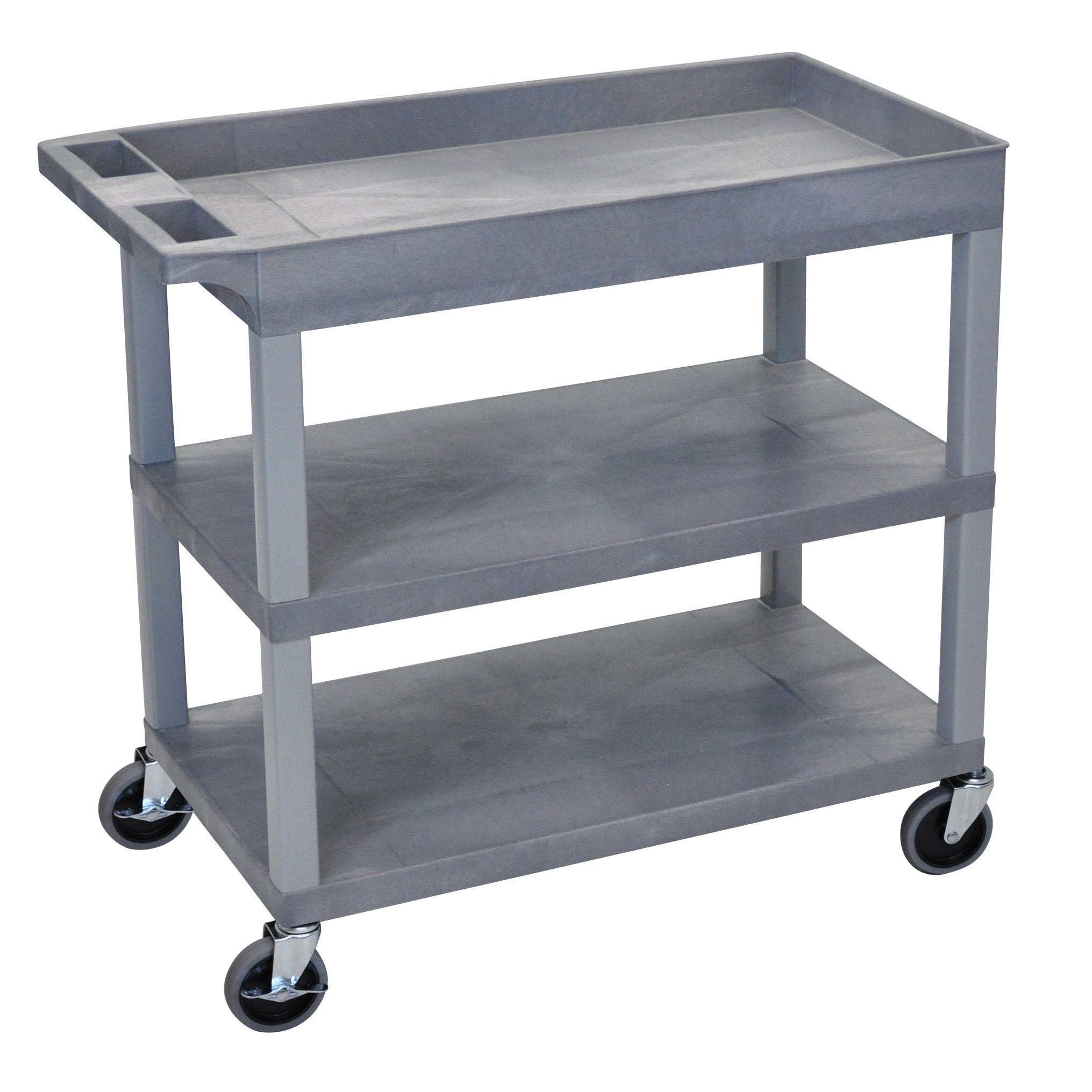 Luxor High Capacity 2 Flat And 1 Tub Shelf Cart In Gray