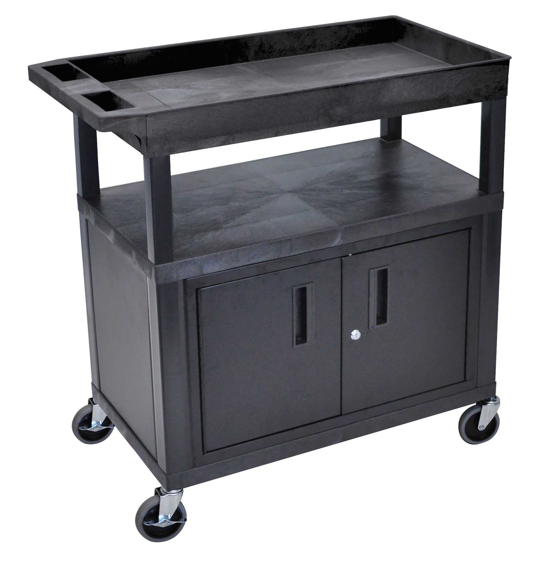 Luxor High Capacity 2 Flat and 1 Tub Shelf Cart W/ Cabinet