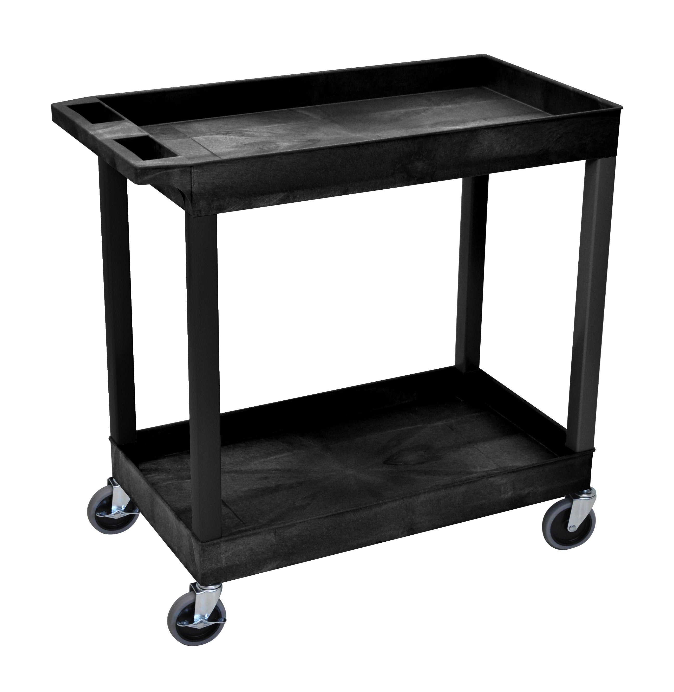 Luxor High Capacity 2 Tub Shelves Cart in Black