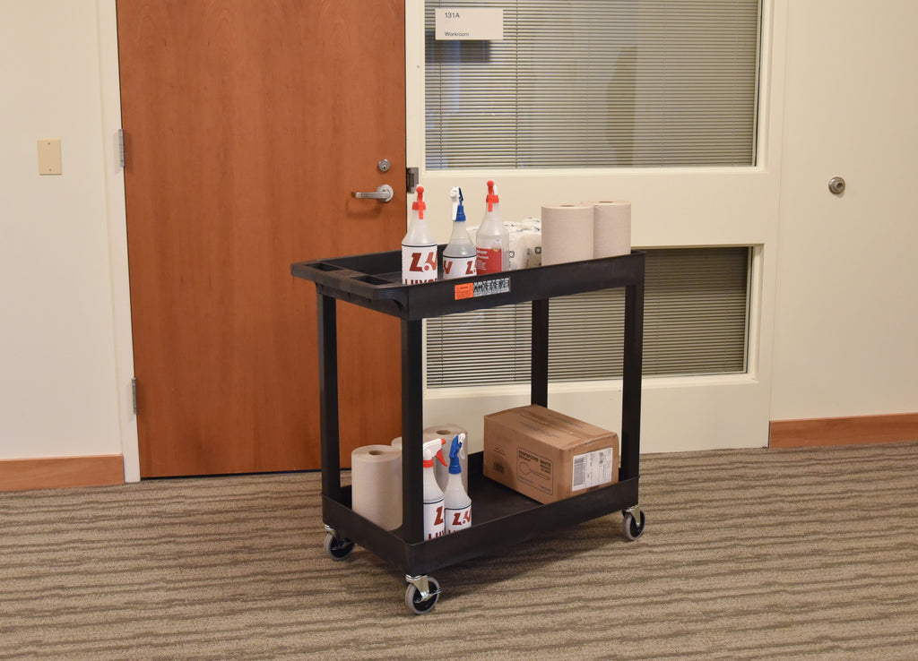 Luxor High Capacity 2 Tub Shelves Cart in Black