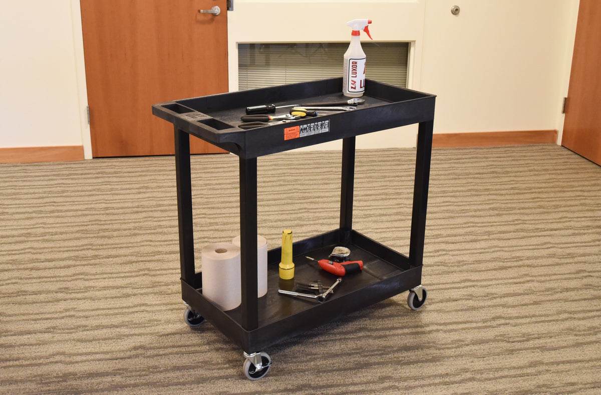 Luxor High Capacity 2 Tub Shelves Cart in Black