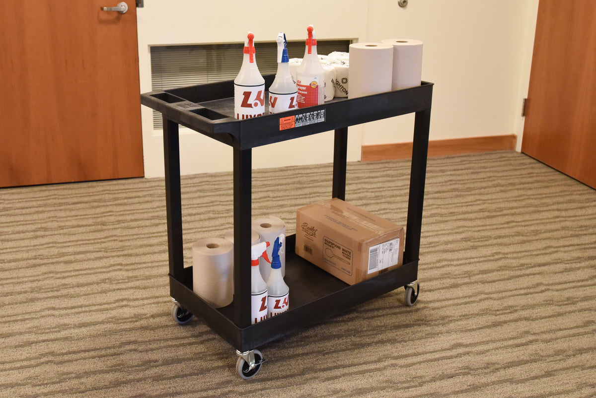 Luxor High Capacity 2 Tub Shelves Cart in Black