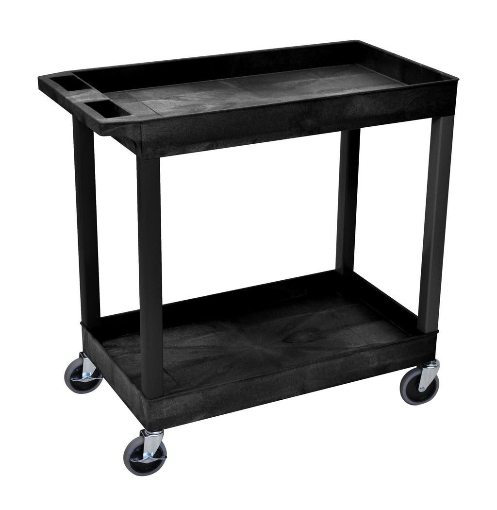 Luxor High Capacity 2 Tub Shelves Cart in Black