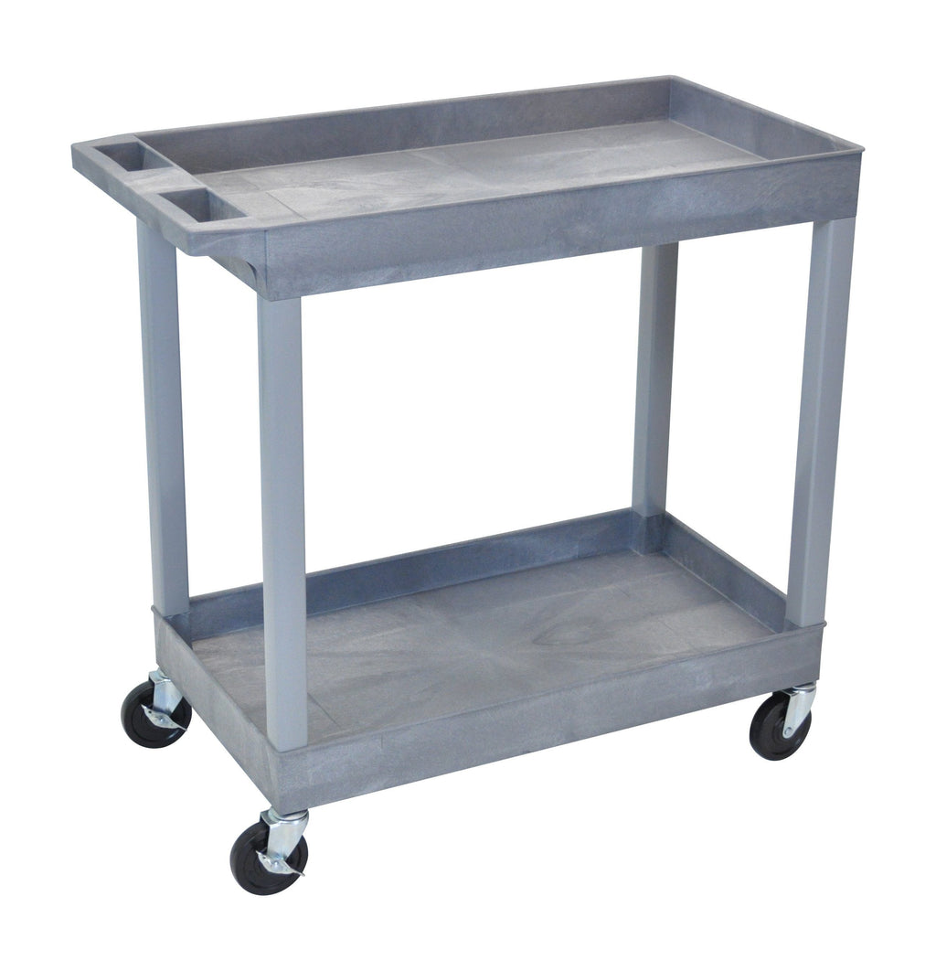 Luxor High Capacity 2 Tub Shelves Cart in Gray