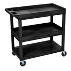 Luxor High Capacity 2 Tubs and 1 Flat Shelf Cart in Black