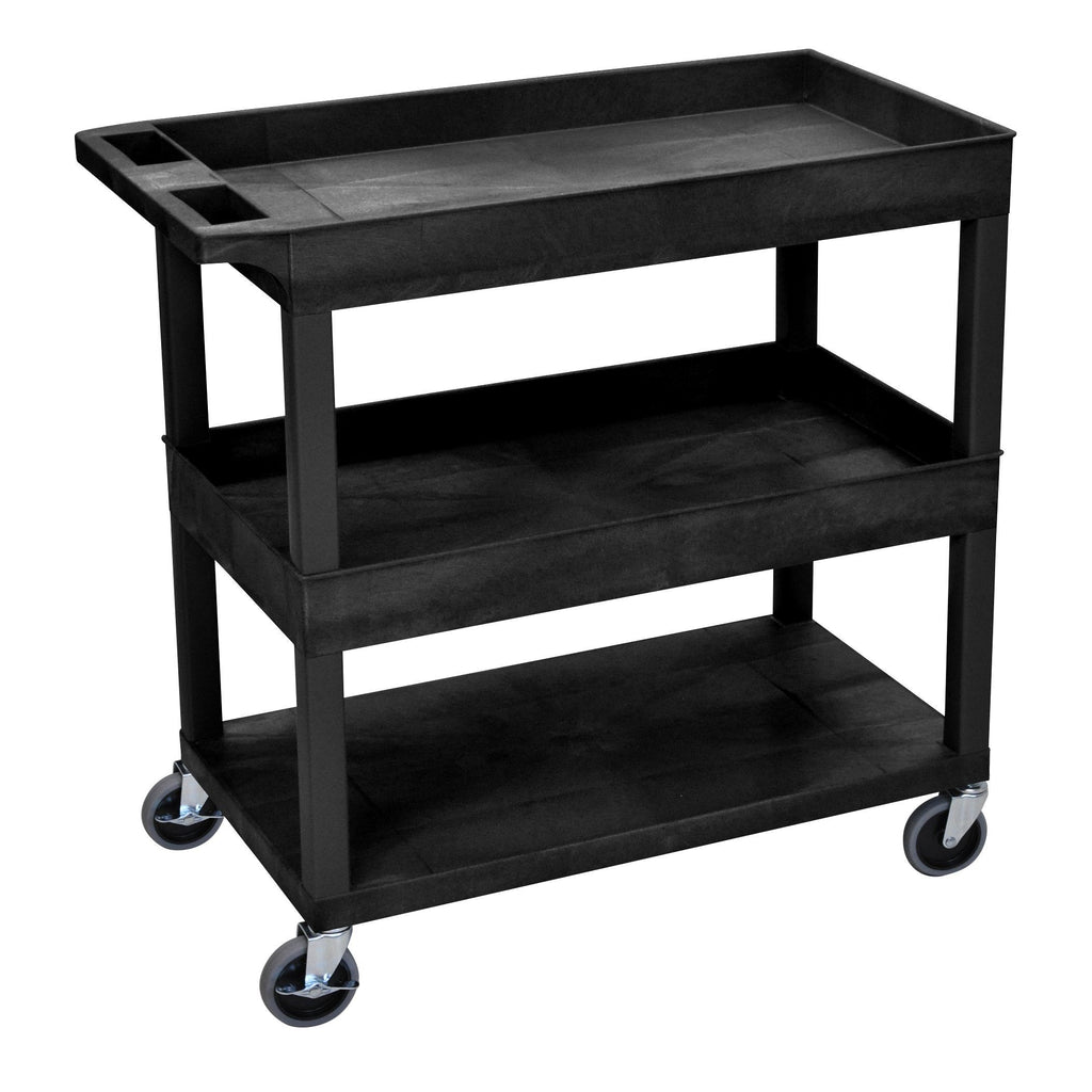 Luxor High Capacity 2 Tubs and 1 Flat Shelf Cart in Black