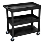 Luxor High Capacity 2 Tubs and 1 Flat Shelf Cart in Black