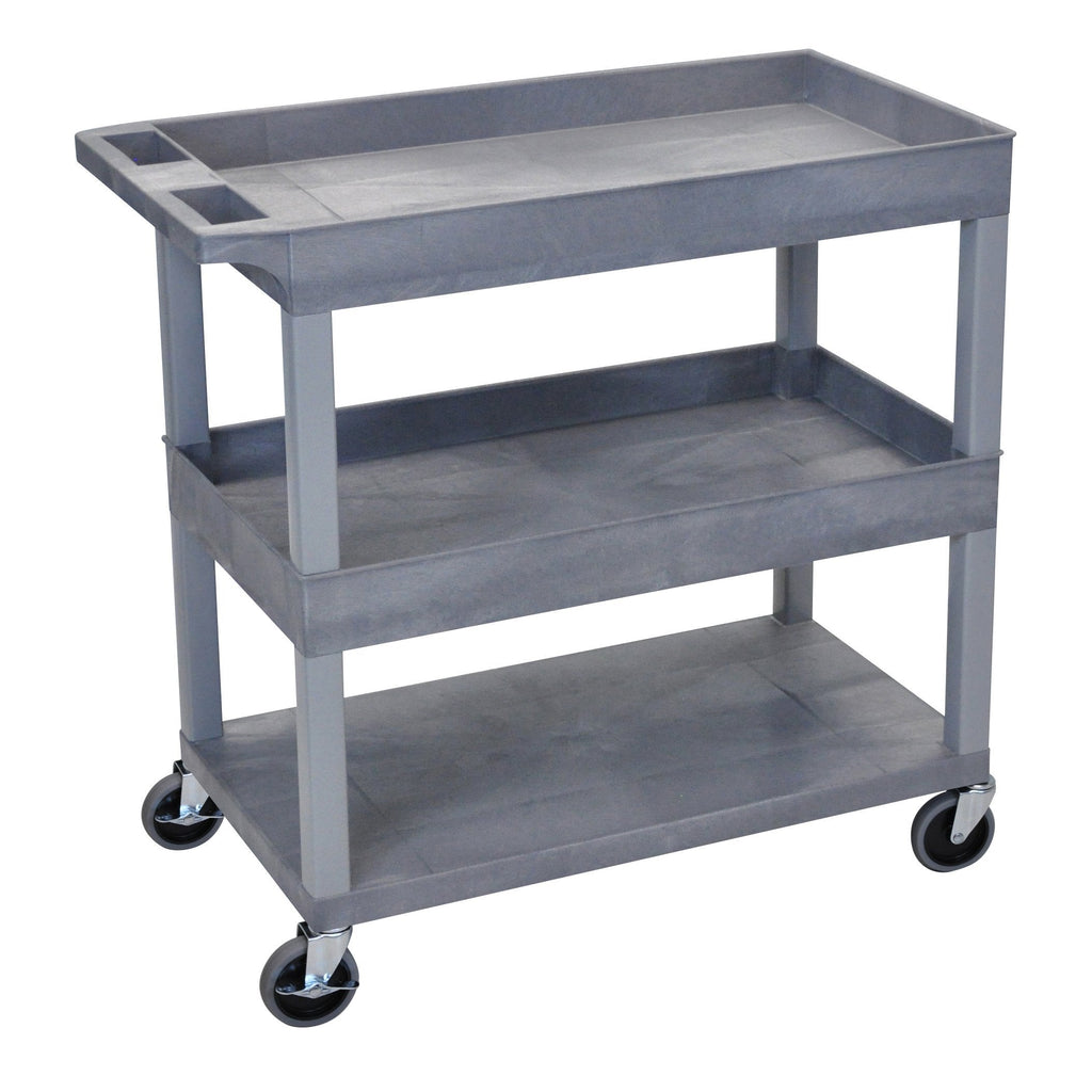 Luxor High Capacity 2 Tubs and 1 Flat Shelf Cart in Gray