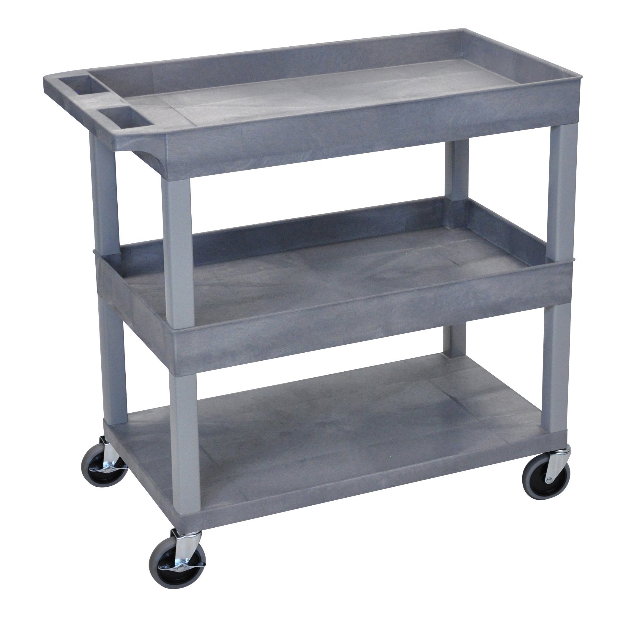 Luxor High Capacity 2 Tubs and 1 Flat Shelf Cart in Gray