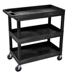 Luxor High Capacity 3 Tub Shelves Cart in Black