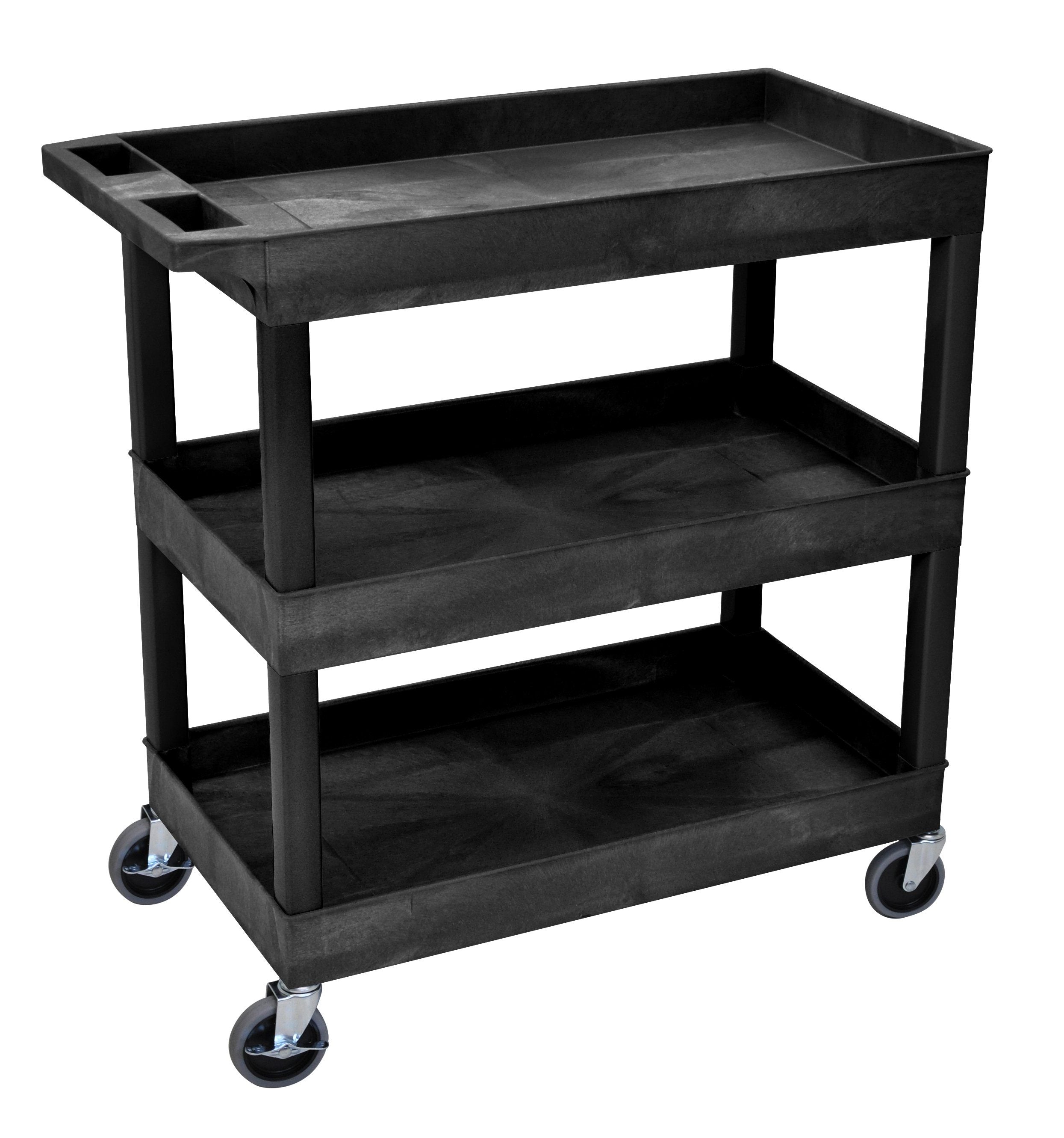 Luxor High Capacity 3 Tub Shelves Cart in Black
