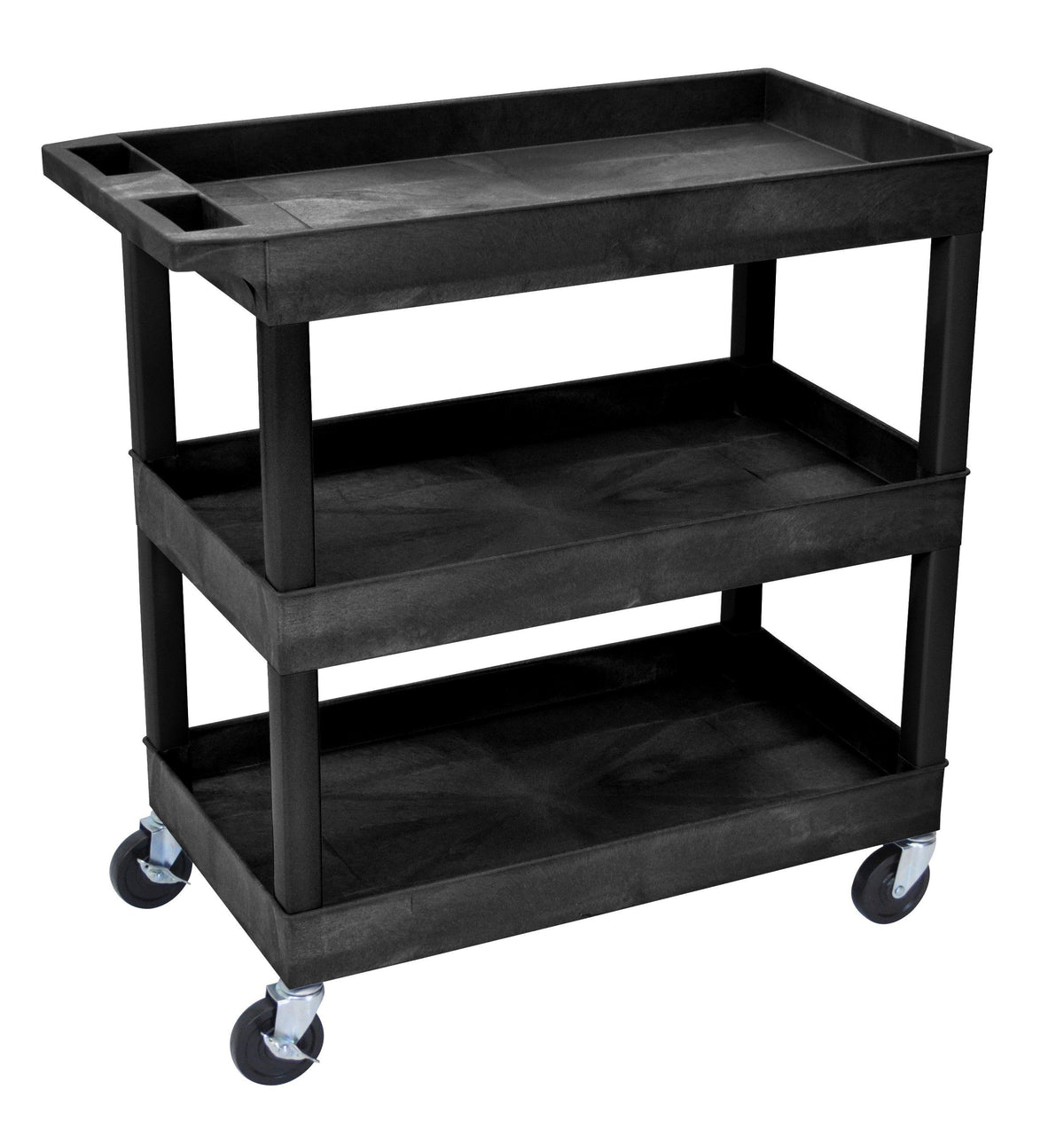 Luxor High Capacity 3 Tub Shelves Cart in Black
