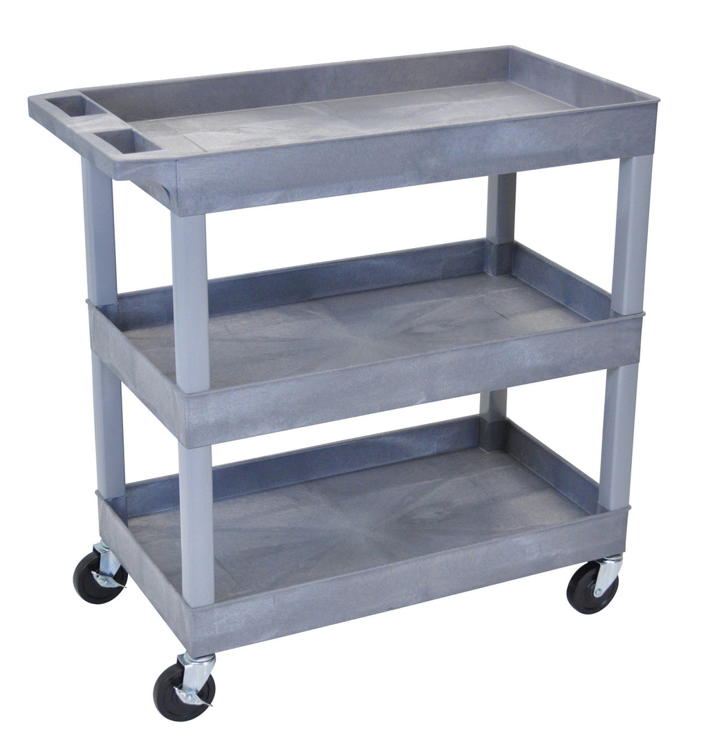 Luxor High Capacity 3 Tub Shelves Cart in Gray