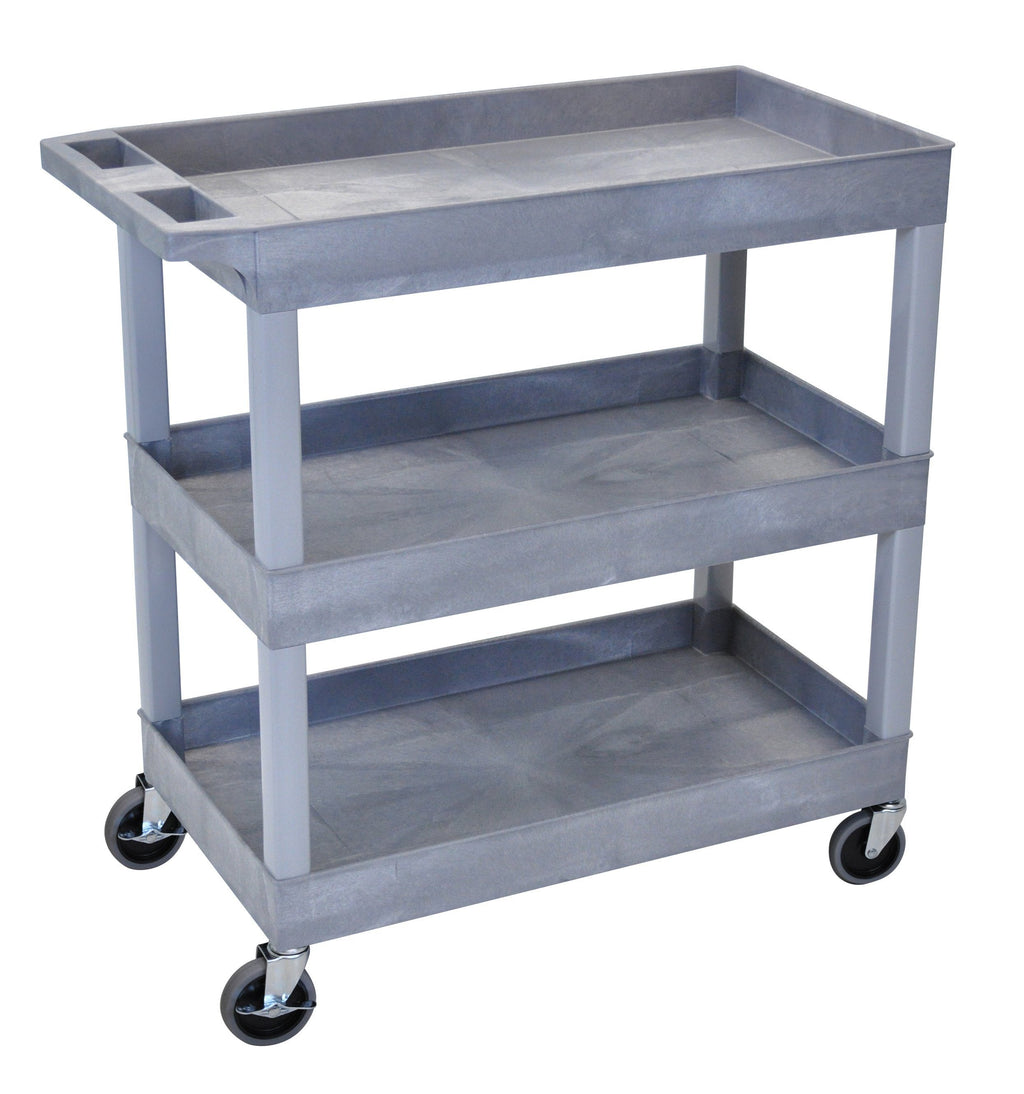Luxor High Capacity 3 Tub Shelves Cart in Gray