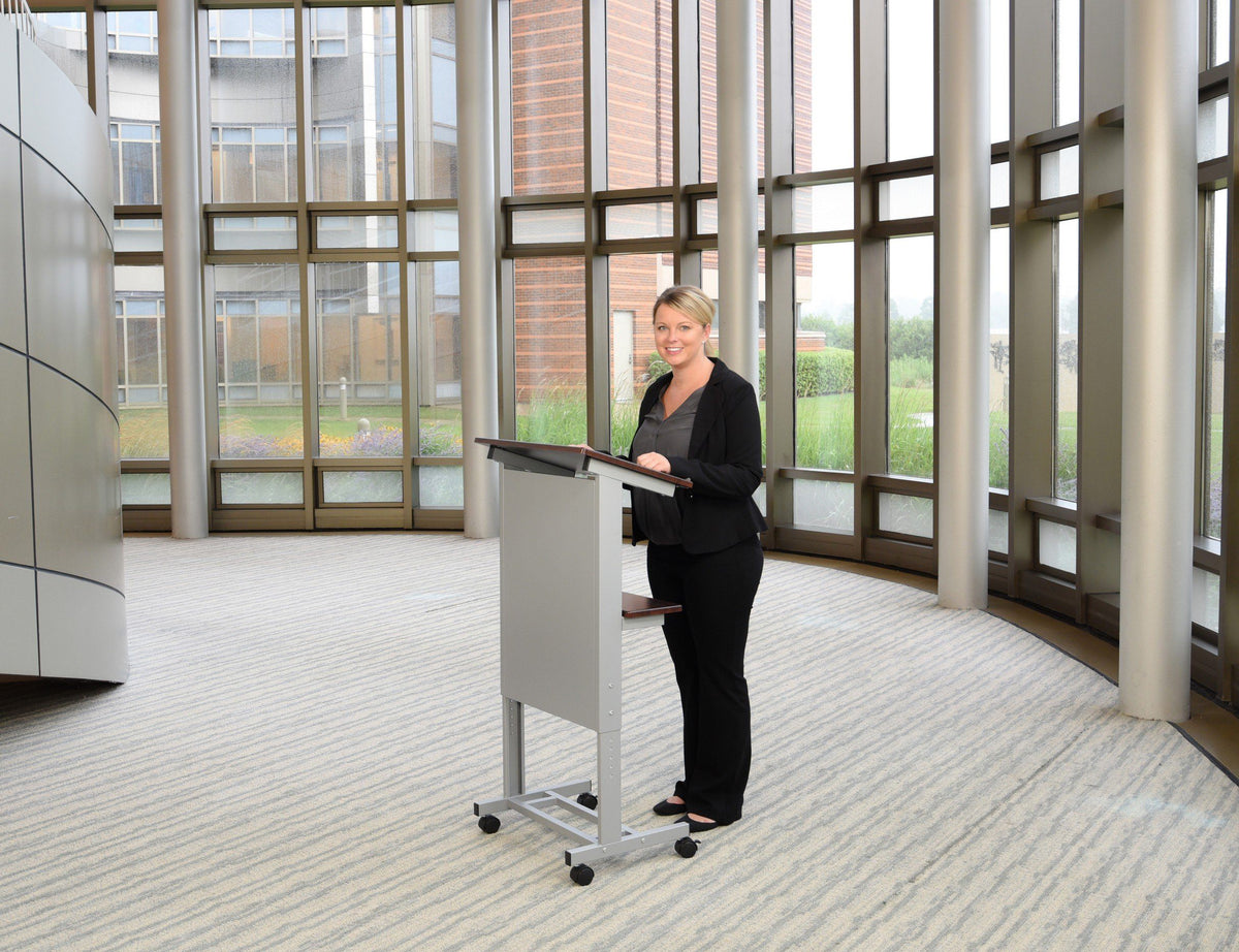 Luxor LX-ADJ-DW Adjustable Height Lectern Podium Mobile