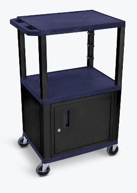 Luxor Navy Blue Tuffy 3 Shelf 42’’ AV Cart W/ Black Legs