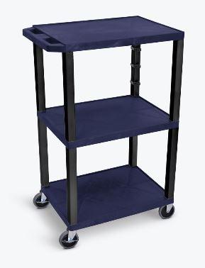 Luxor Navy Blue Tuffy 3 Shelf 42’’ AV Cart w/ Black Legs &