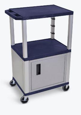 Luxor Navy Blue Tuffy 3 Shelf 42’’ AV Cart W/ Nickel Legs