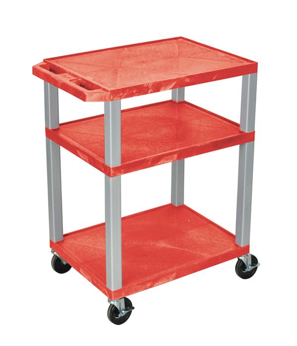 Luxor Red 3 Shelf Specialty Utility Cart