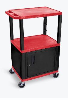 Luxor Red Tuffy 3 Shelf 42’’ AV Cart W/ Black Legs Cabinet