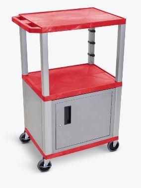 Luxor Red Tuffy 3 Shelf 42’’ AV Cart W/ Nickel Legs Cabinet