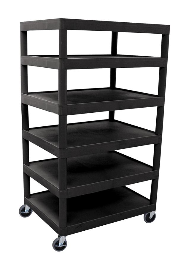 Luxor Six Flat Shelf Black Utility Cart