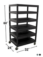 Luxor Six Flat Shelf Black Utility Cart