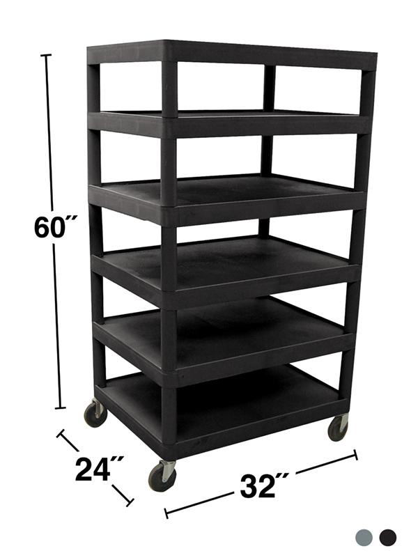 Luxor Six Flat Shelf Black Utility Cart