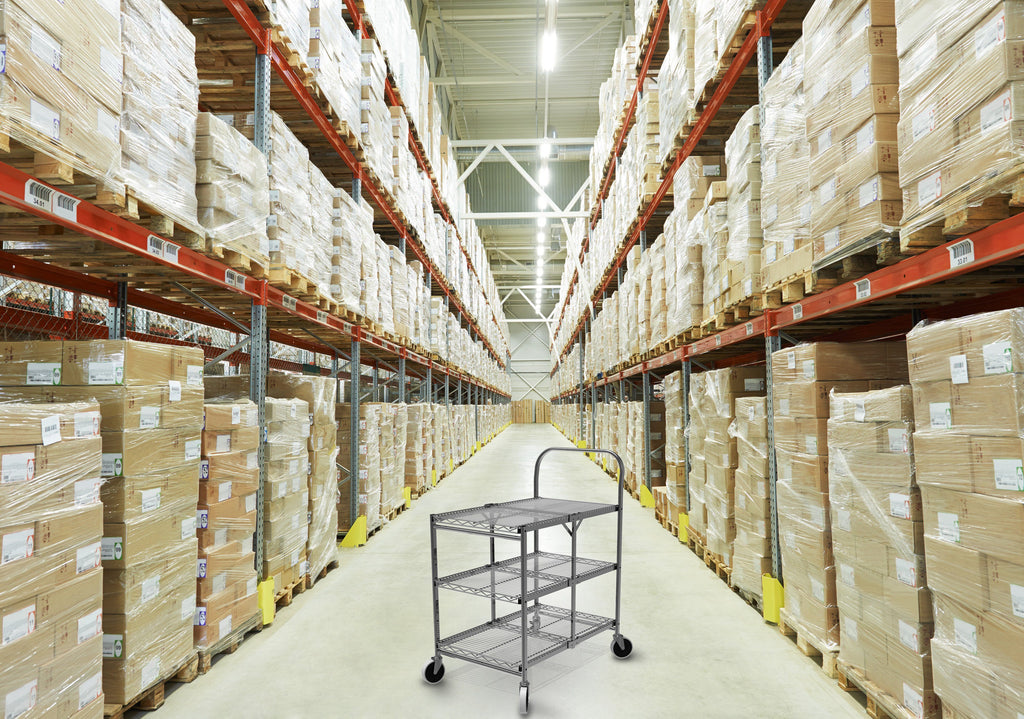 Luxor Three-Shelf Collapsible Wire Utility Cart