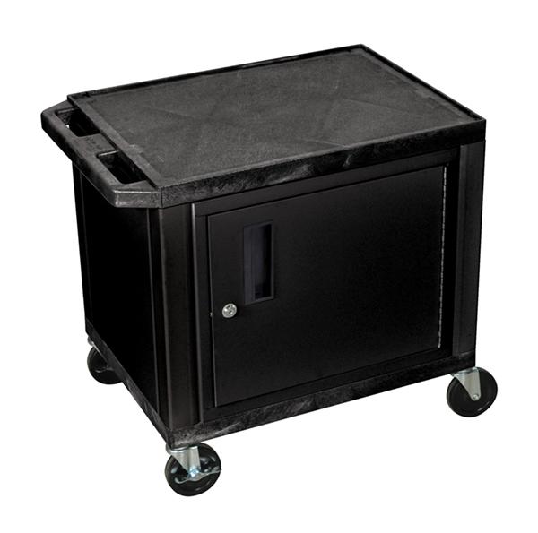 Luxor Tuffy Black 2 Shelf AV Cart W/ Cabinet & Electric
