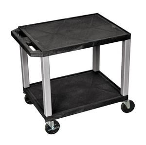 Luxor Tuffy Black 2 Shelf AV Cart w/ Nickel Legs & Electric